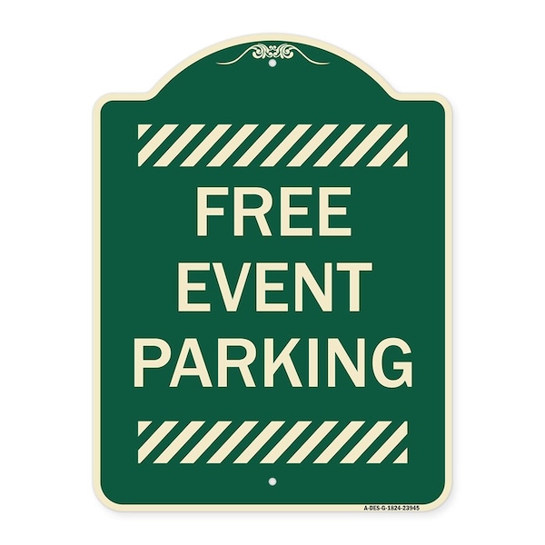 Signmission Designer Series Free Event Parking, Green & Tan Heavy-Gauge Aluminum Sign, 24" x 18", G-1824-23945 A-DES-G-1824-23945 - main